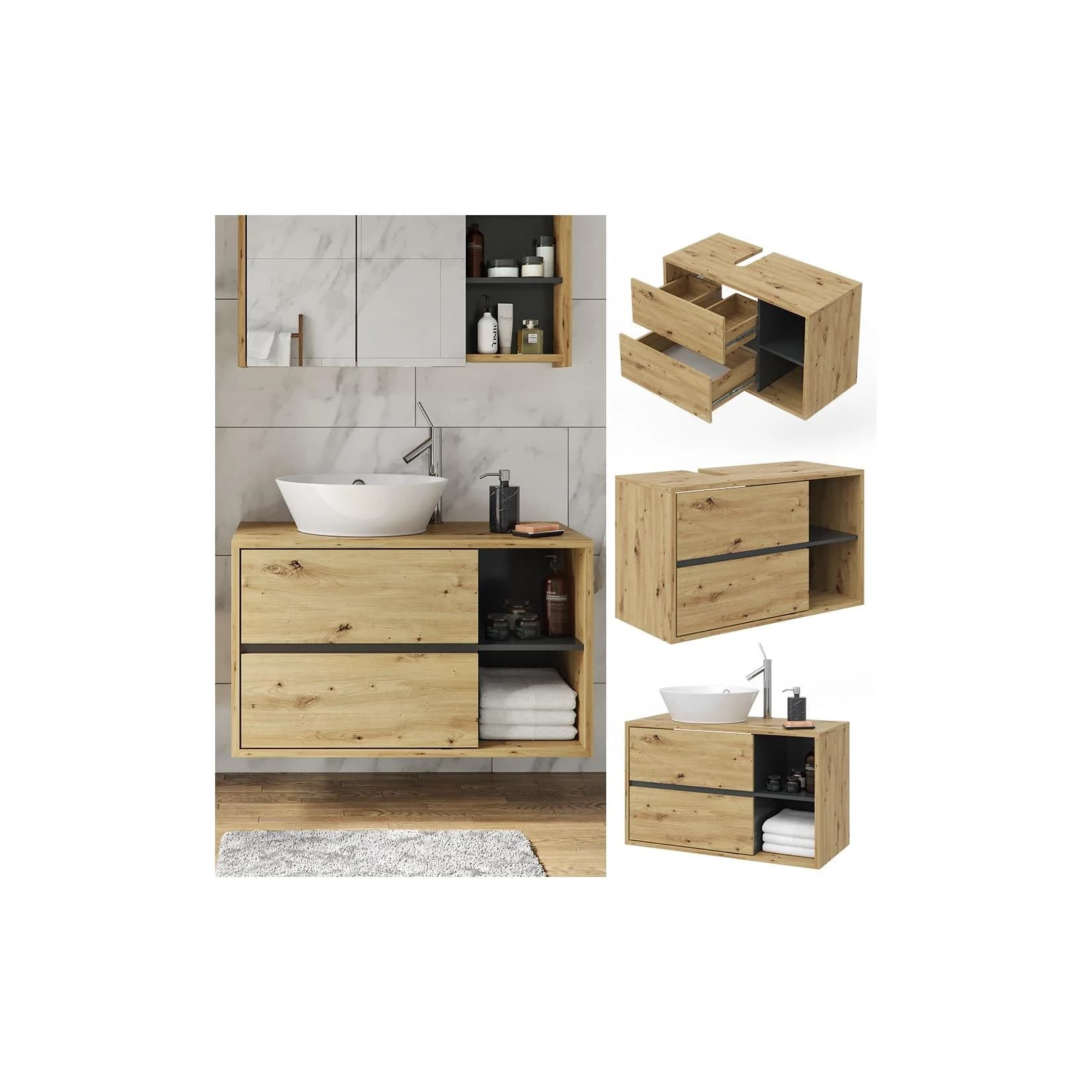 Vicco Waschbeckenunterschrank Viola Eiche/Anthrazit Modern