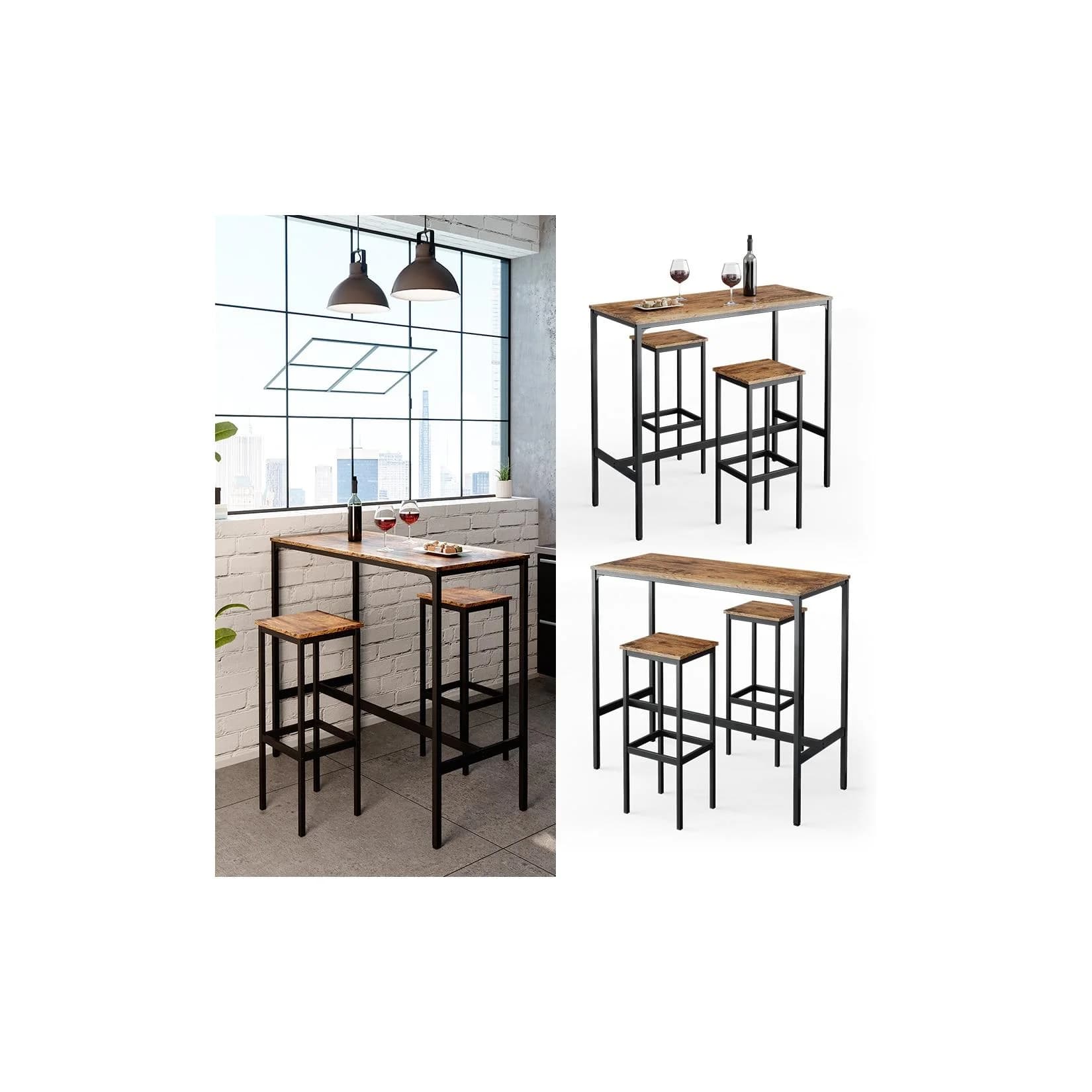 Vicco Bartisch Set 2 Barhocker Fyrk Antikholz Optik Metallgestell