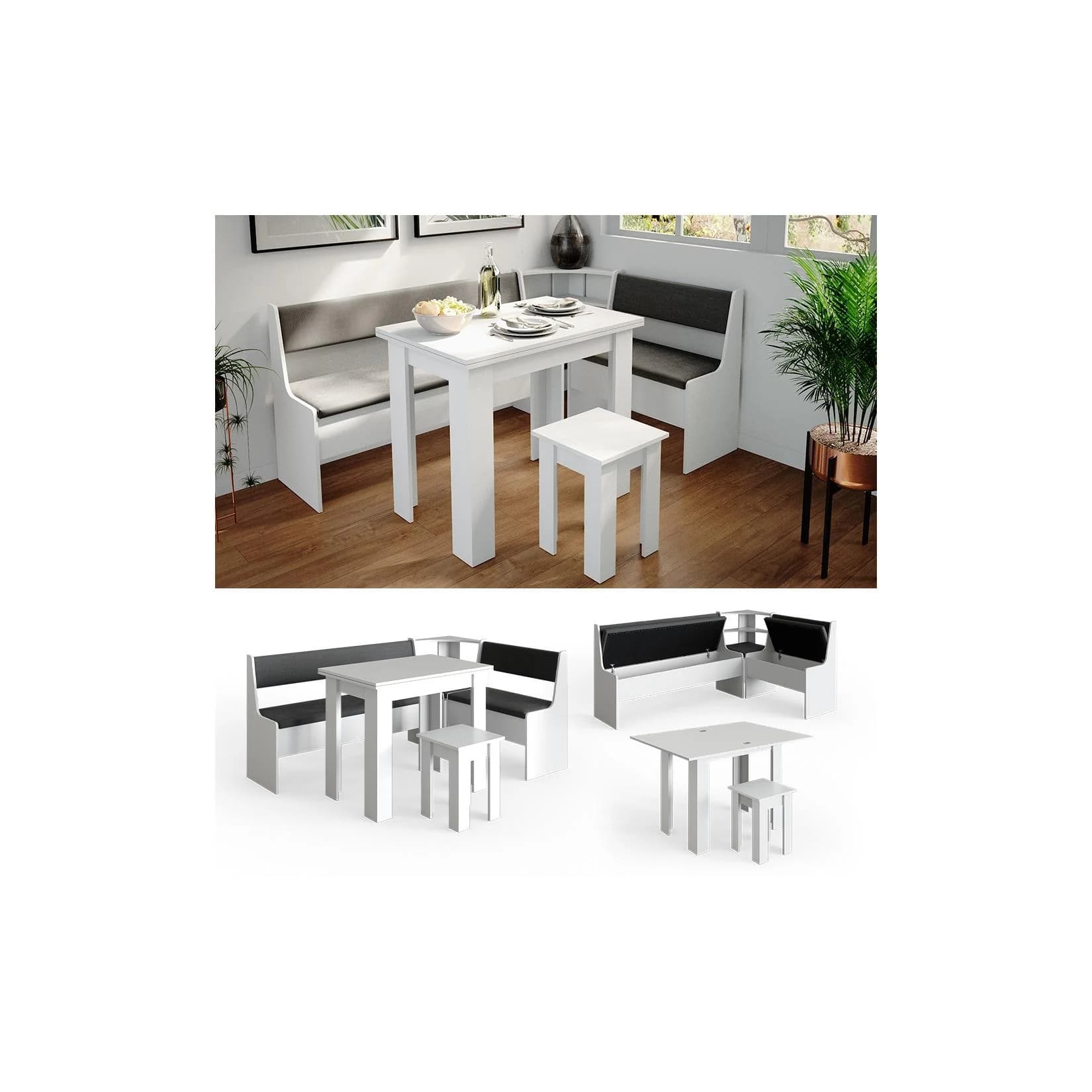 Vicco Sitzgruppe Roman Weiß/Anthrazit mit ausklappbarem Tisch