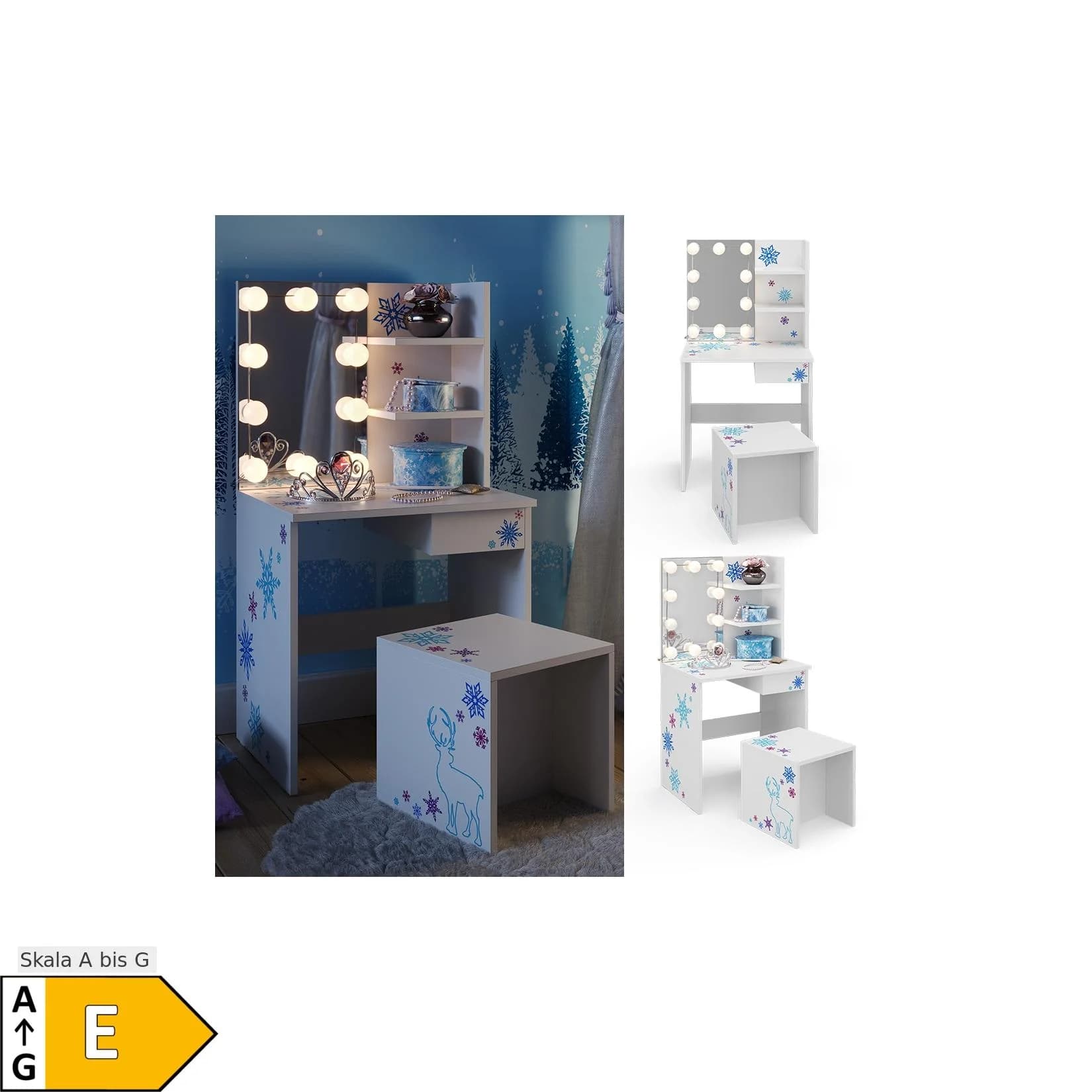 Vicco Kinder Schminktisch Schneeflocke Weiß mit LED Beleuchtung