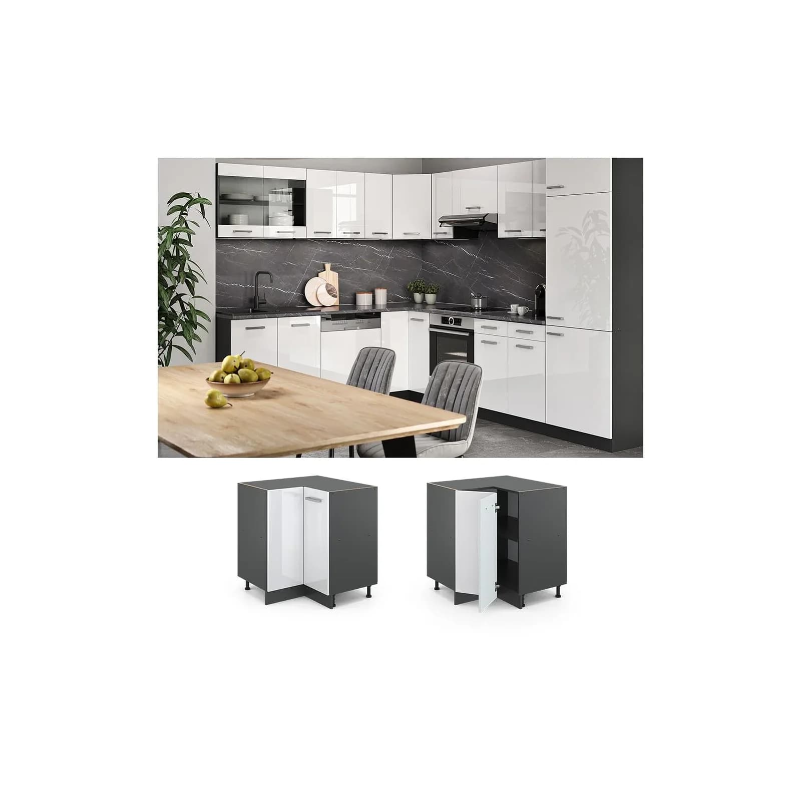 Vicco Eckunterschrank R-Line Weiß Hochglanz Anthrazit