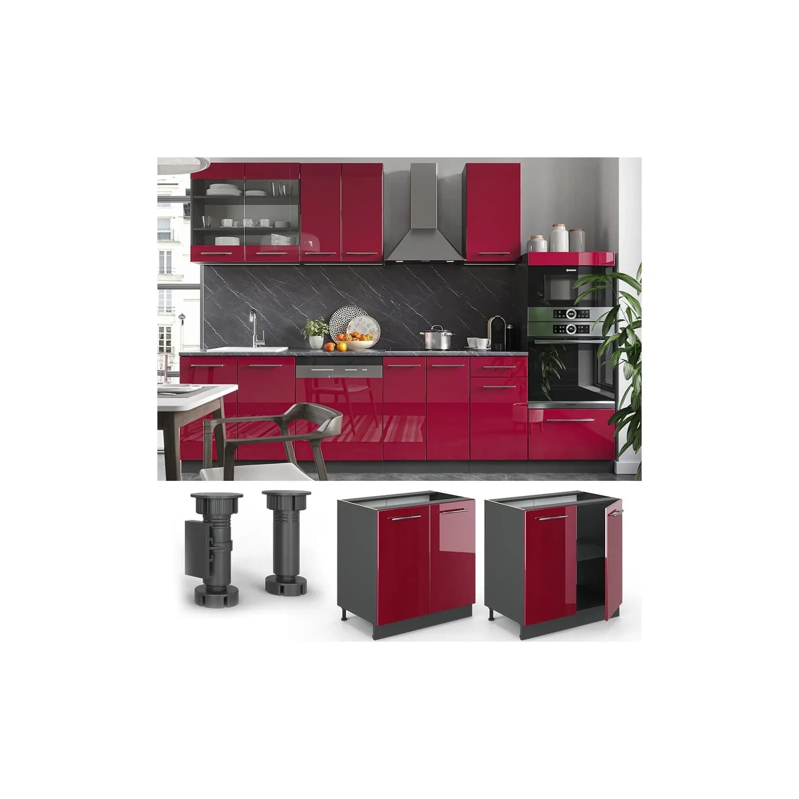 VICCO Unterschrank 80 cm Bordeaux Hochglanz Küchenschrank Fame-Line