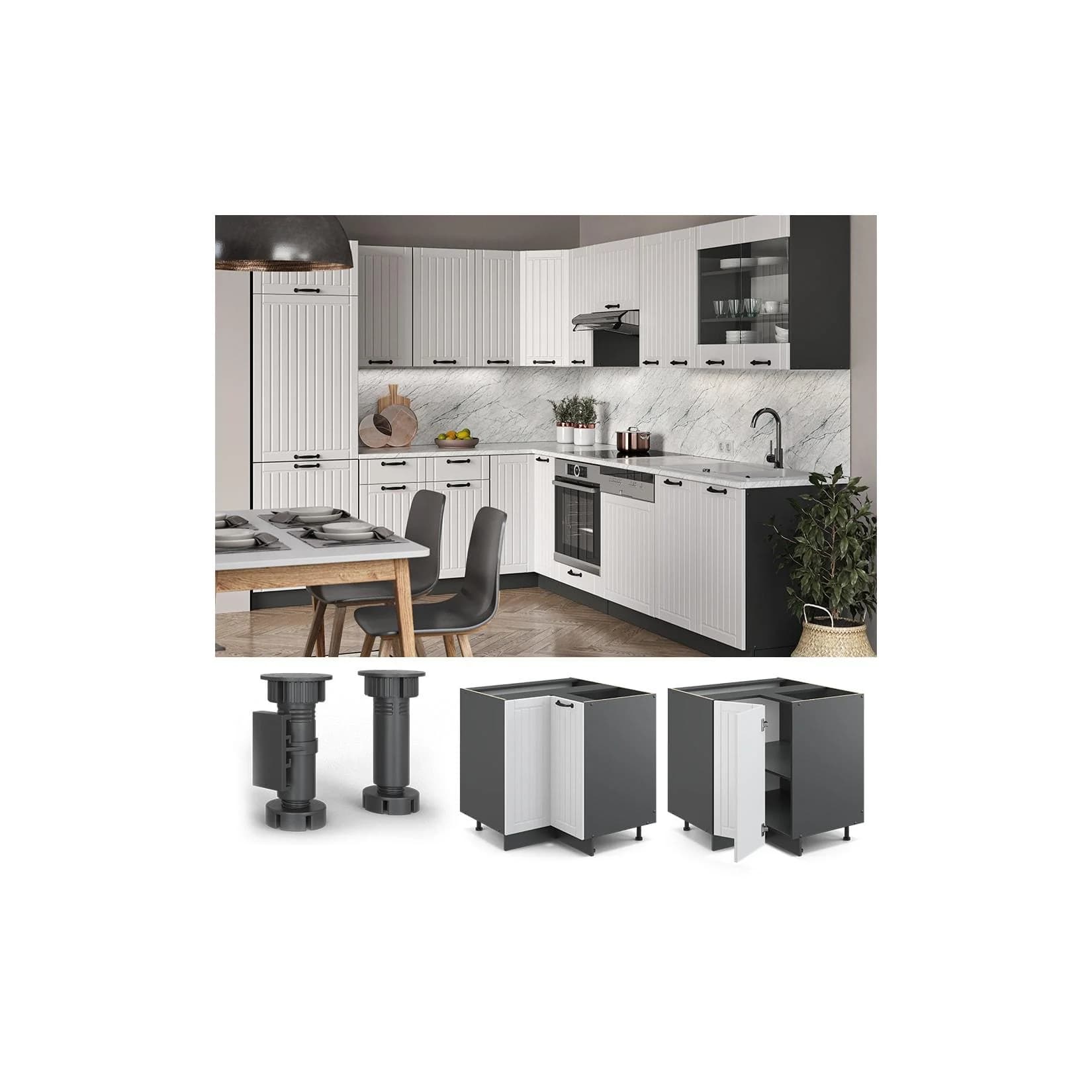 Vicco Eckunterschrank 87 cm Fame Line Weiß Anthrazit Landhausstil