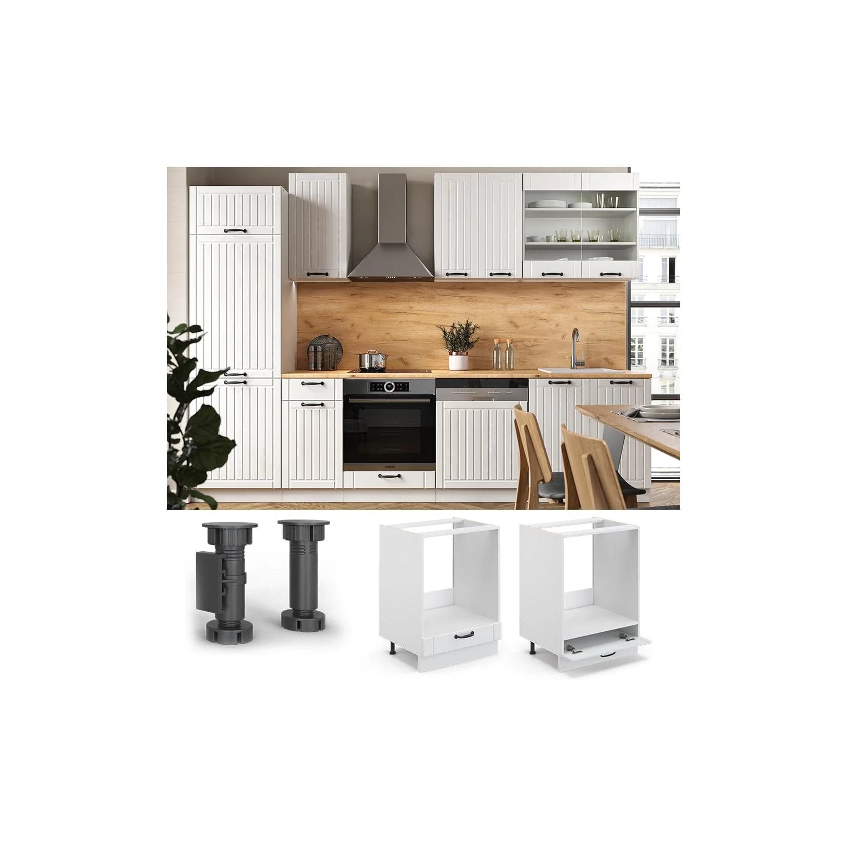 Vicco Herdumbauschrank Fame-Line Weiß Landhaus 60 cm