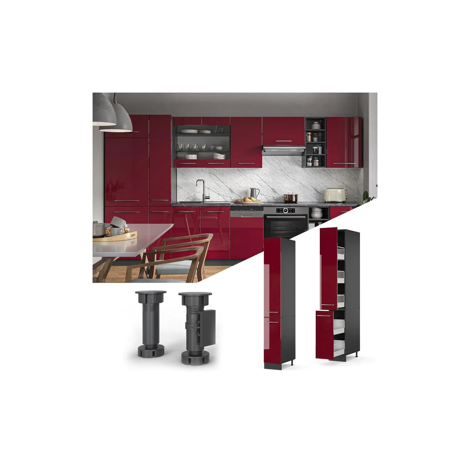 Vicco Apothekerhochschrank Fame-Line Bordeaux Hochglanz Anthrazit