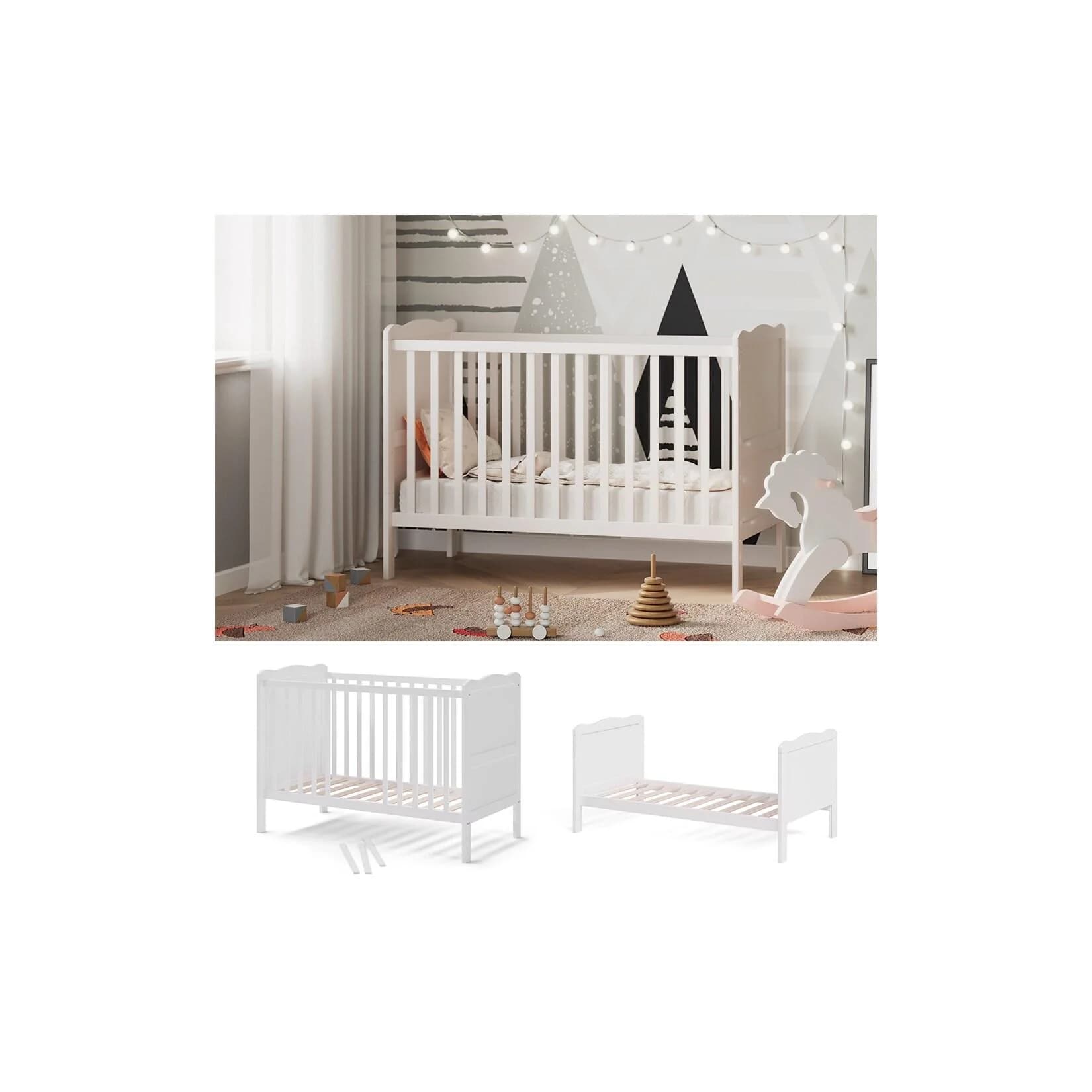 VitaliSpa Babybett Tobi Weiß Umbaubares Gitterbett mit Rausfallschutz