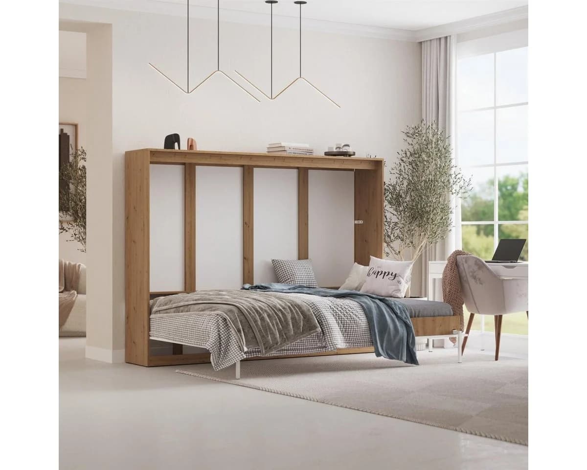 HeimLiving Schrankbett Classico 140/160 Horizontal Weiß Hochglanzfront