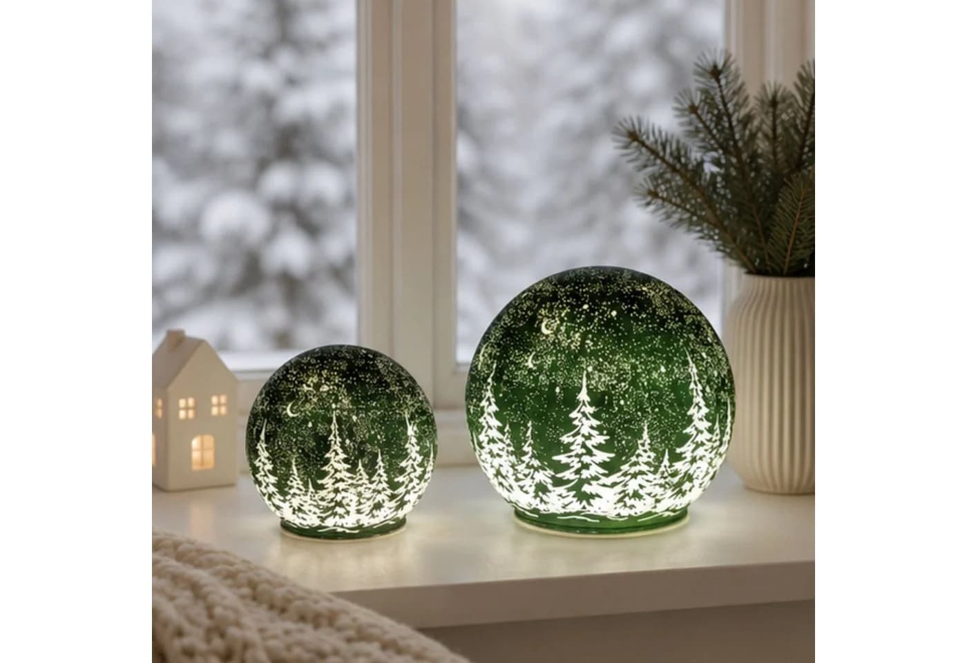 formano LED Kugelleuchte Frosty Winterwald Grün mit Timer