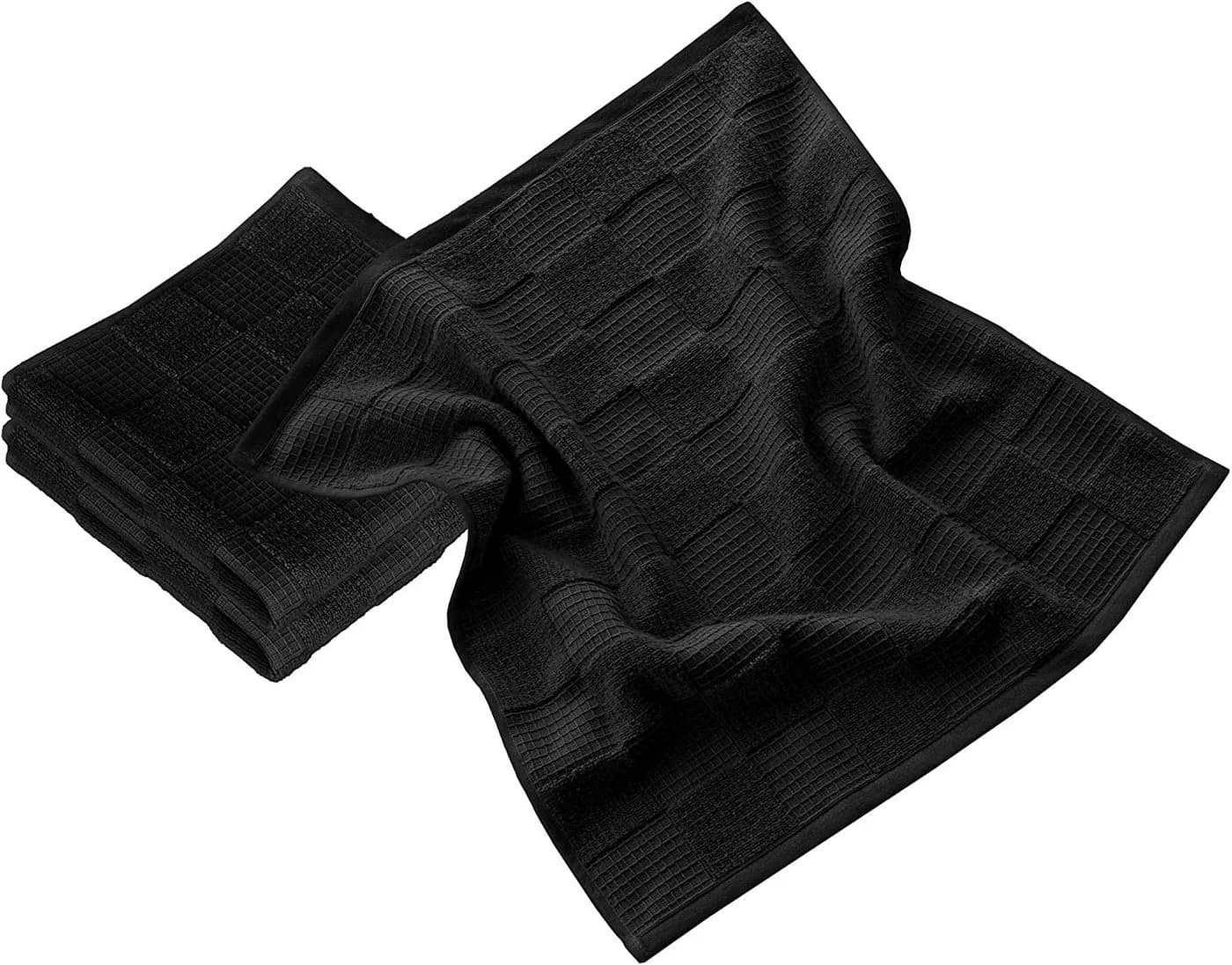Lashuma Geschirrtuch Frottee Set 3-tlg. Schwarz 50x50 cm