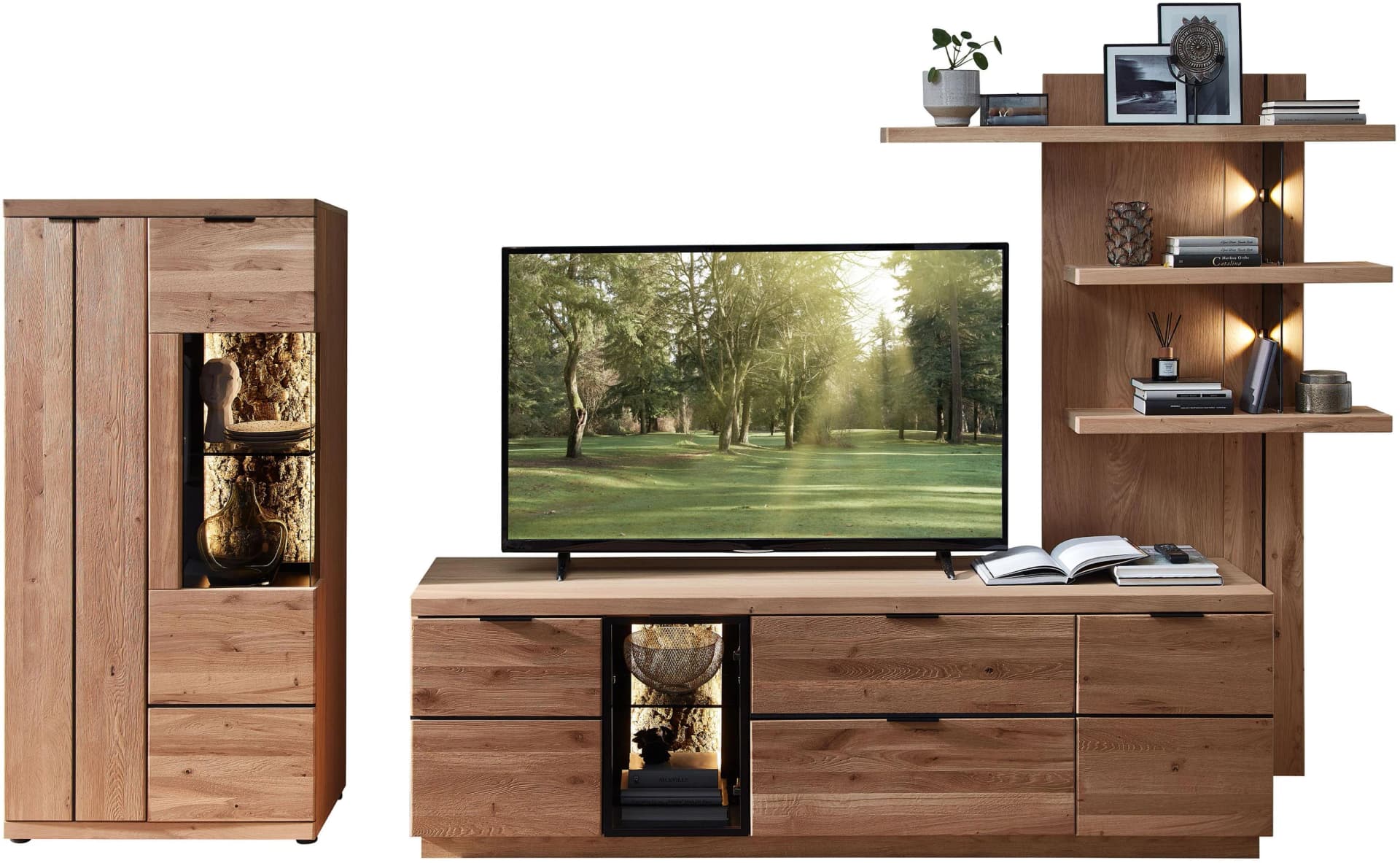 Wohnconcept Donna Wohnwand 3-teilig braun/grau mit Softclose und Echtkork