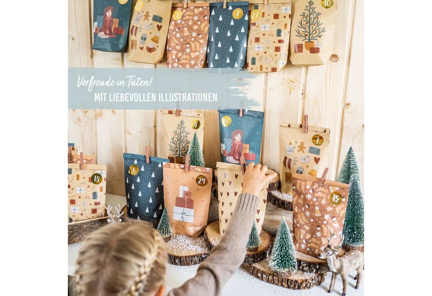 PAPIERDRACHEN befüllbarer Adventskalender mit bedruckten Tüten