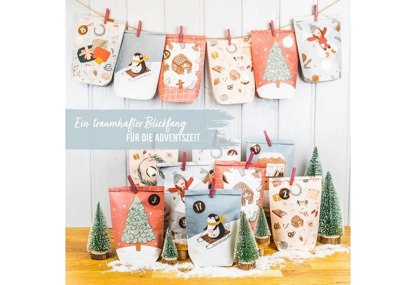 PAPIERDRACHEN Befüllbarer Adventskalender mit Bedruckten Tüten