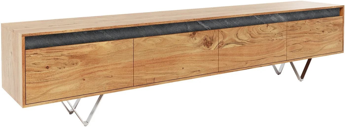 DELIFE Lowboard Stonegrace Akazie Natur Steinfurnier 4 Schubladen
