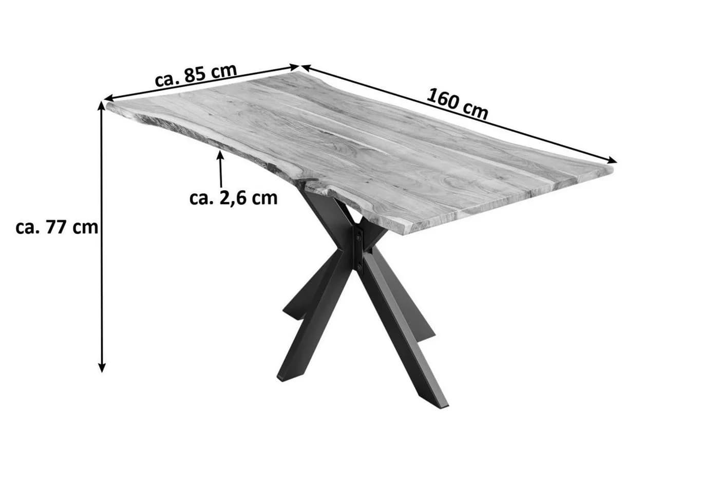 SAM® Esstisch Memphistos Akazienholz Baumkante Metallgestell Schwarz