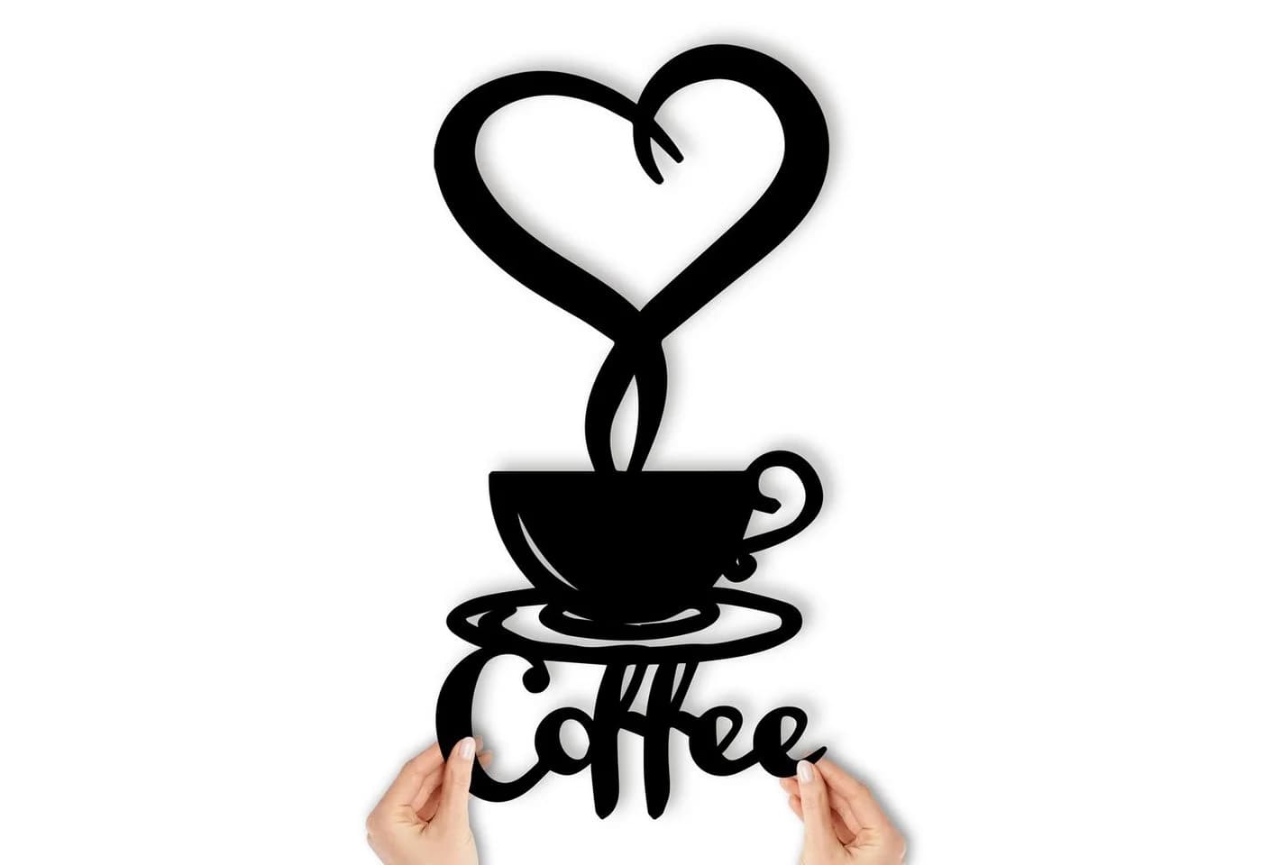 Namofactur 3D-Wandtattoo Kaffee Deko Holz Wandtattoo Kaffeetasse Herz Dampf Wandbild