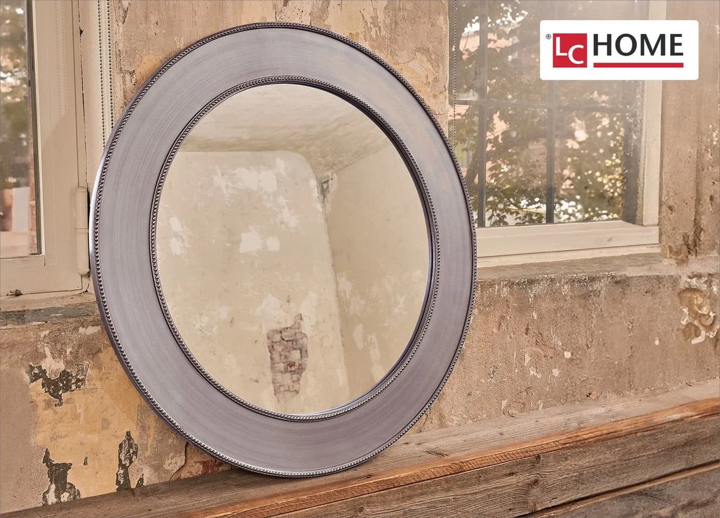 LC Home Wandspiegel Barock Ø90 cm mit Perlenumrandung