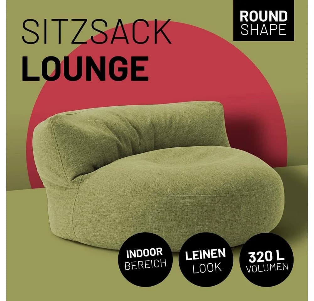 Lumaland Sitzsack Round Sofa Grün mit Rückenlehne