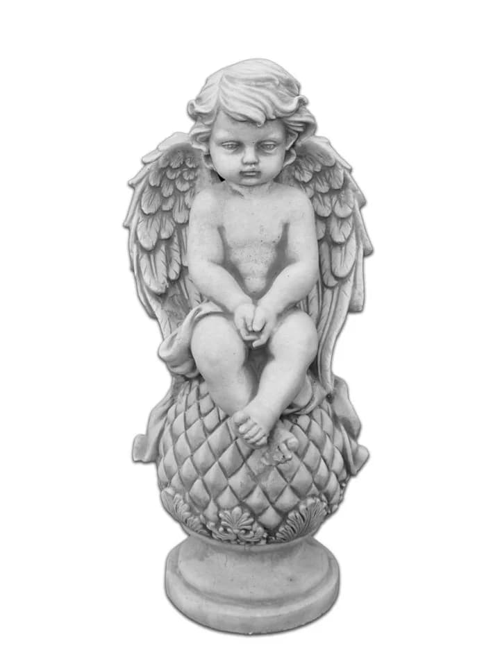 Gartenfigur Engel auf Kugel Grabengel Steinfigur 37 cm 6 kg Frostsicher