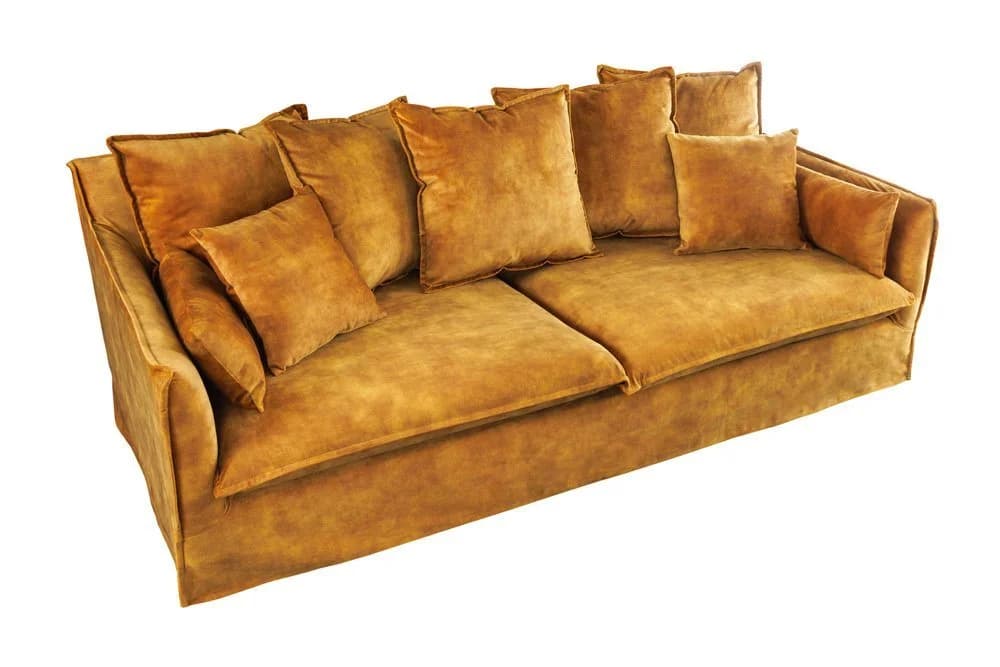 riess-ambiente HEAVEN 3-Sitzer Sofa Senfgelb Samt mit Kissen