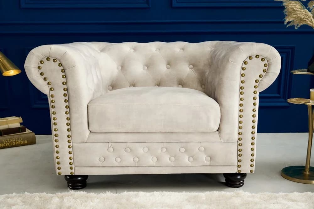 riess-ambiente Chesterfield Sessel 110cm Champagner mit Armlehne