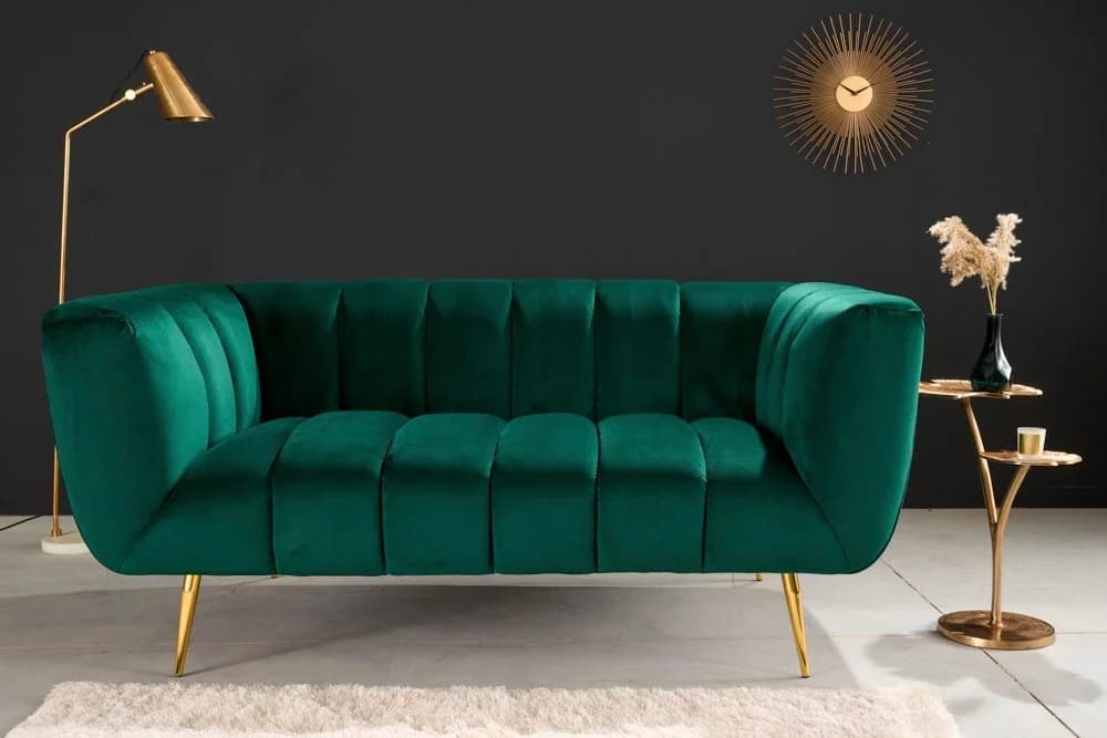 riess-ambiente NOBLESSE 2-Sitzer Sofa Samt Retro Smaragdgrün Gold