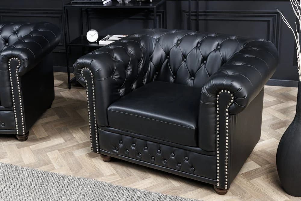 riess-ambiente Chesterfield-Sessel 110cm Matt Schwarz Kunstleder