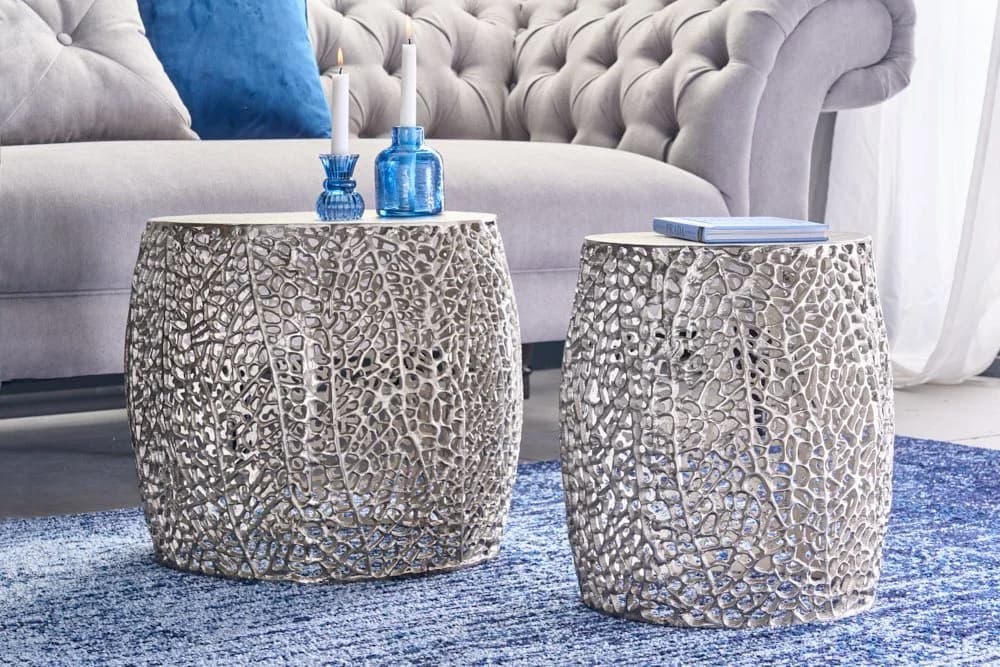 riess-ambiente Beistelltisch ABSTRACT LEAF antik silber 2-tlg. Handarbeit Metall