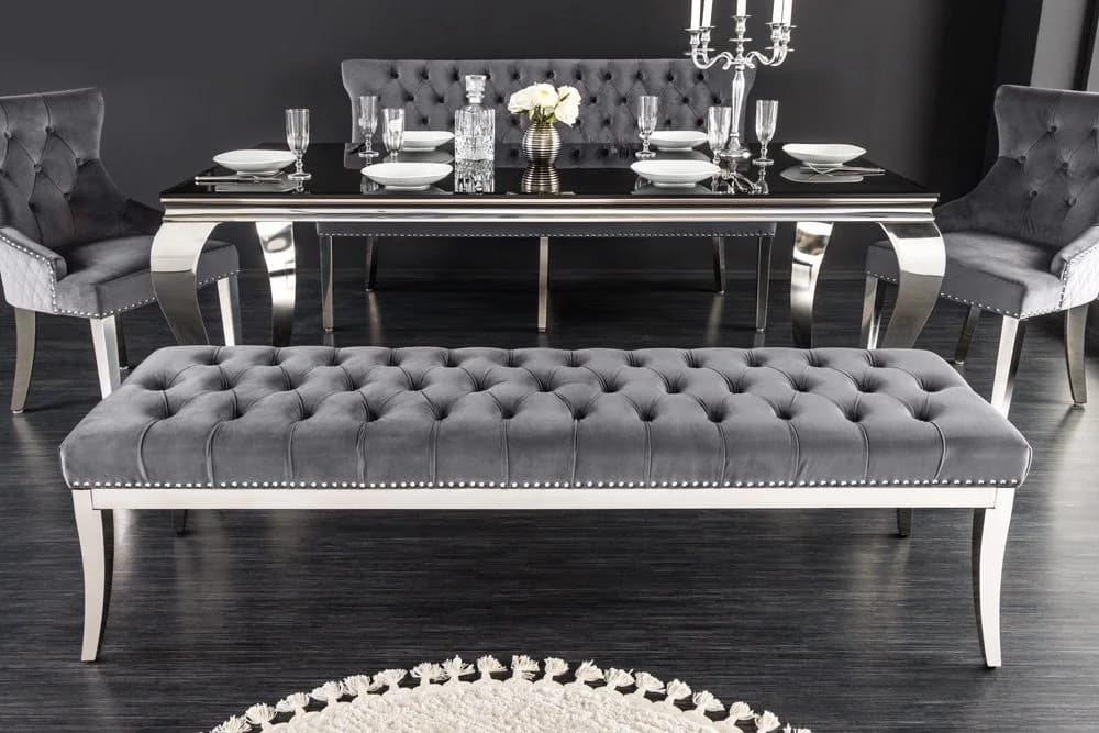 riess-ambiente Sitzbank CASTLE DELUXE Grau Silber Samt Edelstahl