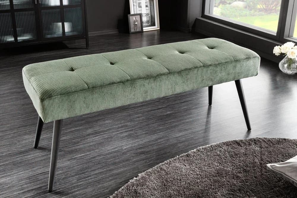 riess-ambiente Sitzbank BOUTIQUE 100cm Grün Schwarz Cord Metallbeine