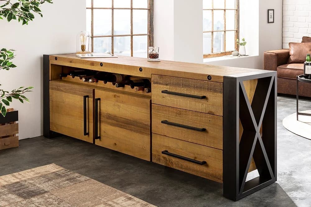 riess-ambiente Sideboard THOR 195cm Vintage Braun Schwarz Industrial