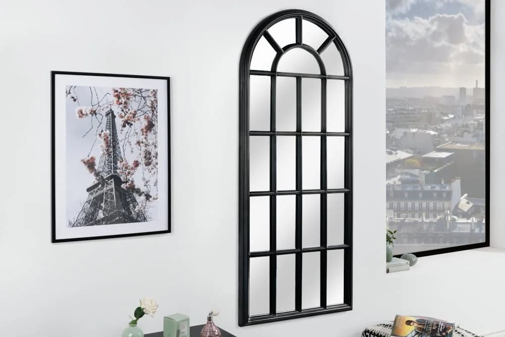 riess-ambiente Wandspiegel CASTILLO 140cm Schwarz Pinienholz Fenster-Design