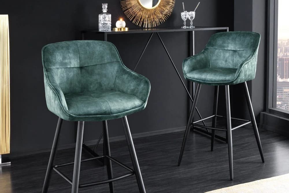 riess-ambiente Barhocker EUPHORIA petrol/schwarz Samt mit Lehne