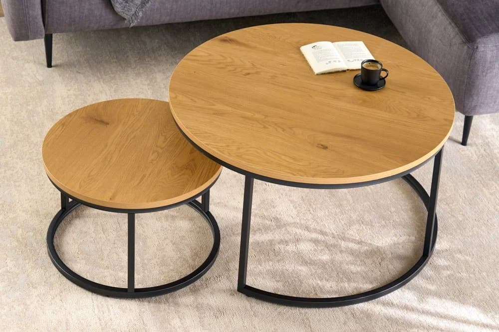 riess-ambiente Couchtisch-Set ELEGANCE 2-tlg. rund 80cm Wildeichen-Optik schwarz