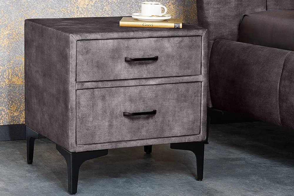 riess-ambiente Nachttisch BOUTIQUE 50cm Dunkelgrau/Schwarz Samt Metall