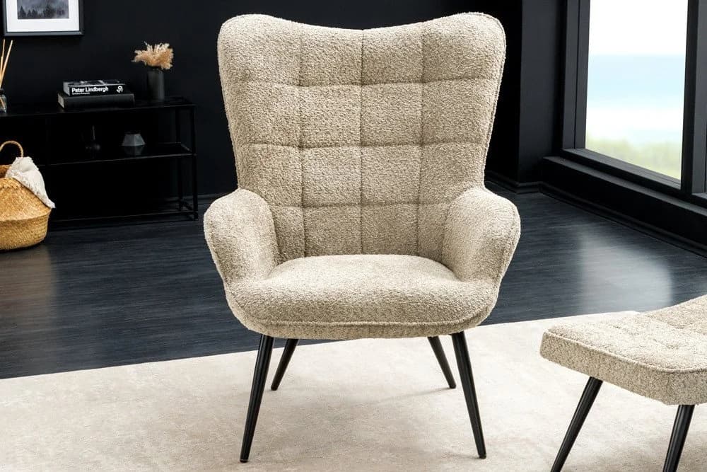 riess-ambiente Sessel SCANDINAVIA Beige/Schwarz mit Armlehnen
