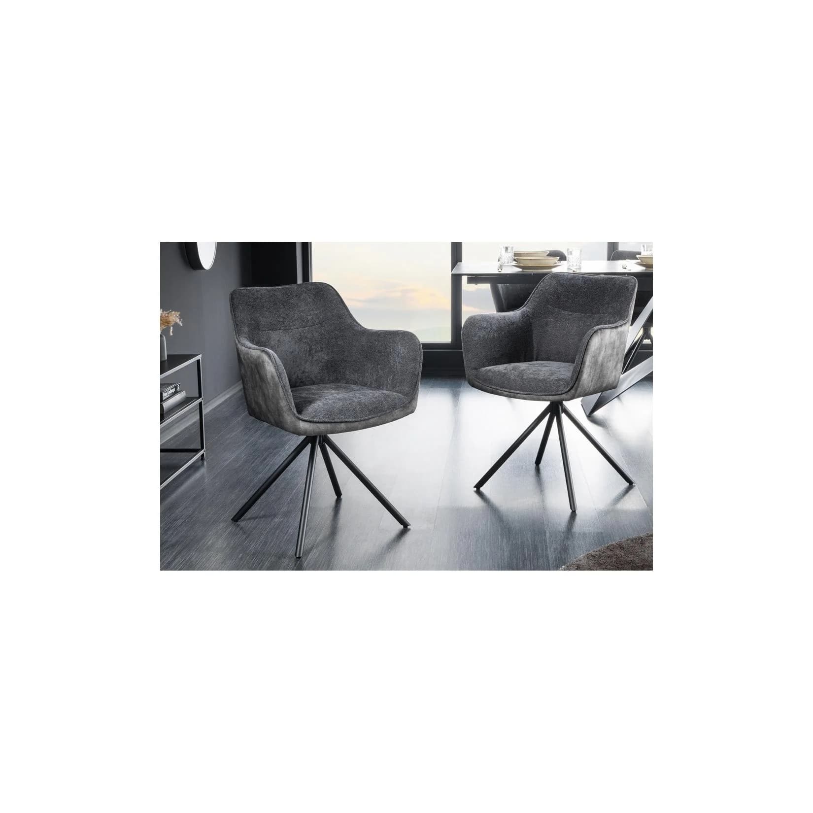 riess-ambiente Stuhl VERONA - dunkelgrau Samt mit Armlehne & Metallbeinen