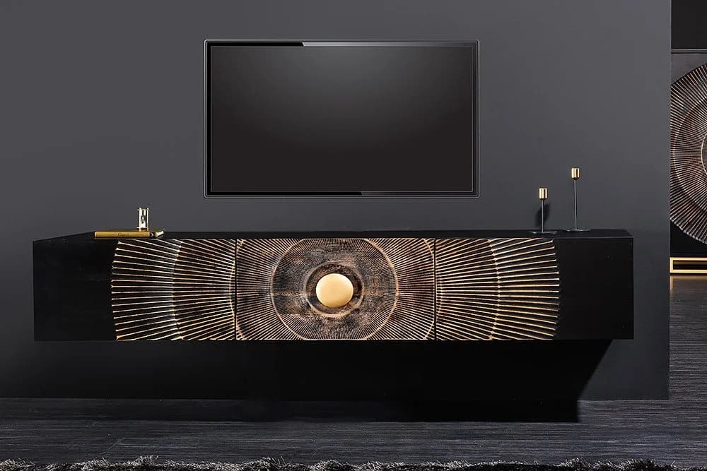 riess-ambiente Lowboard GOLDEN SUNSET 160cm Schwarz/Gold 3D Front Wandmontage