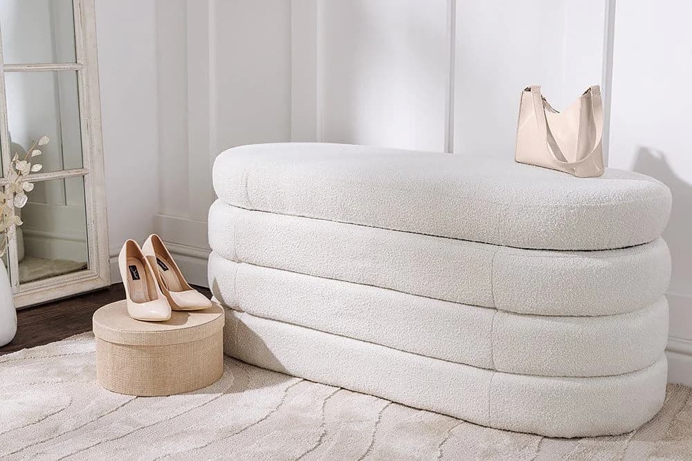 riess-ambiente Sitzbank VOGUE Creme Weiß Bouclé mit Stauraum