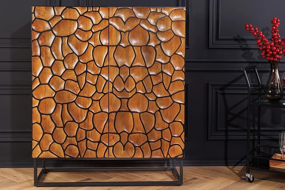 riess-ambiente Highboard VULCANO 120cm Braun Schwarz Massivholz Metall