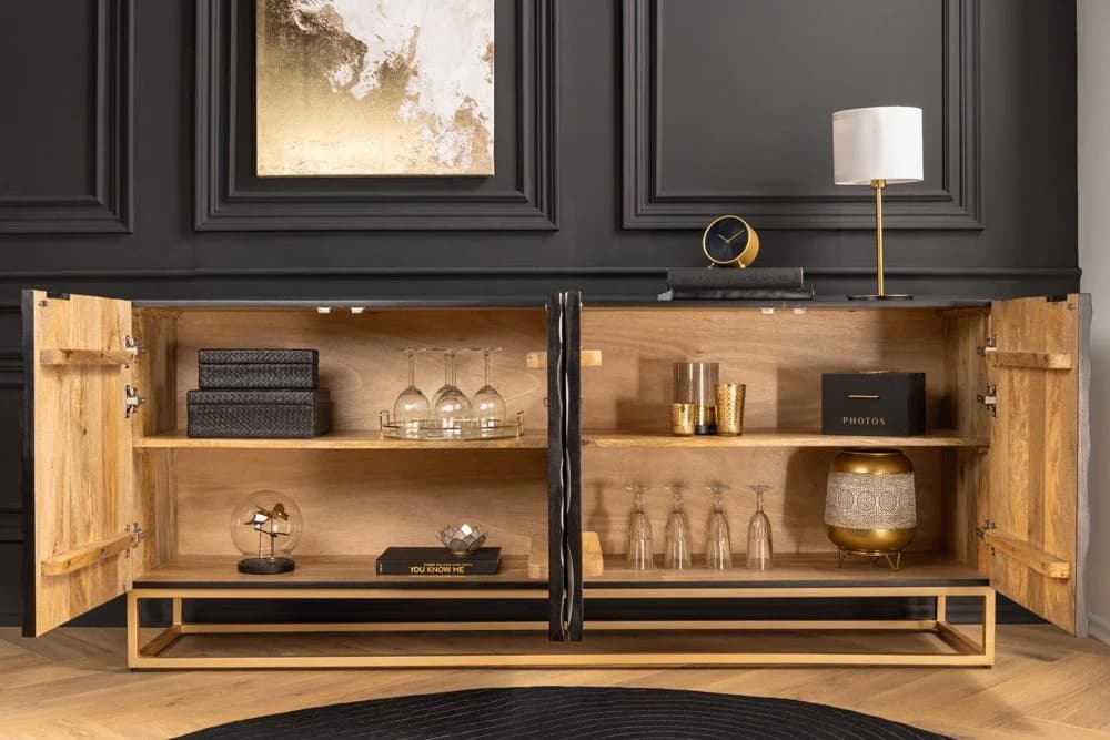 riess-ambiente Sideboard VULCANO 180cm weiß/schwarz/gold