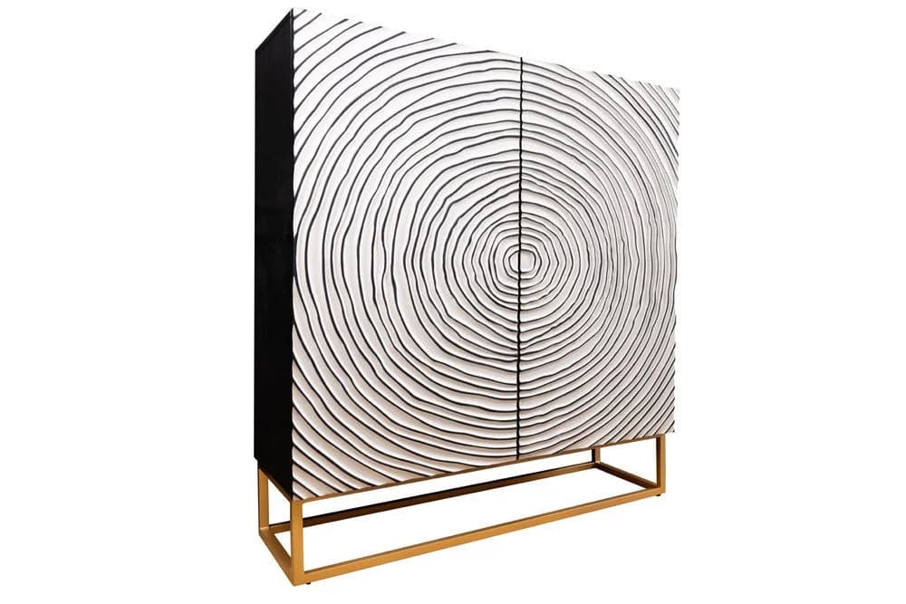 riess-ambiente Highboard ZEN CIRCLES Weiß/Schwarz/Gold Massivholz