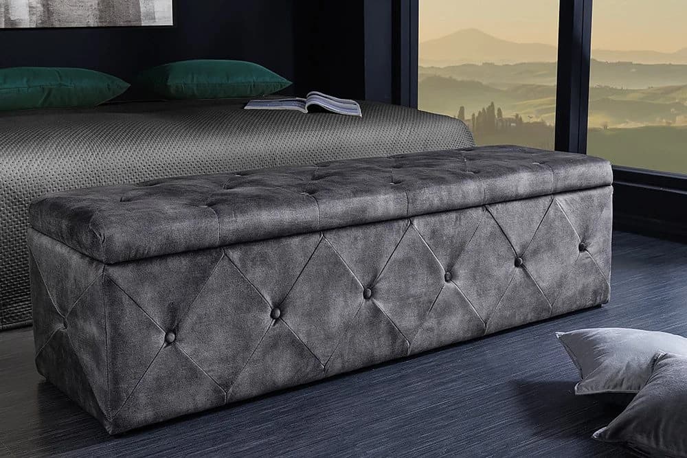 riess-ambiente Bettbank EXTRAVAGANCIA 140cm grau Samt mit Stauraum Chesterfield