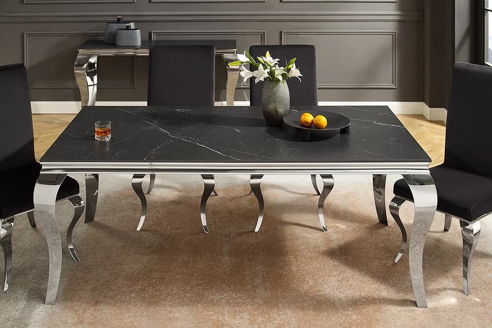 riess-ambiente Esstisch Modern Barock 180cm Schwarz Anthrazit Silber