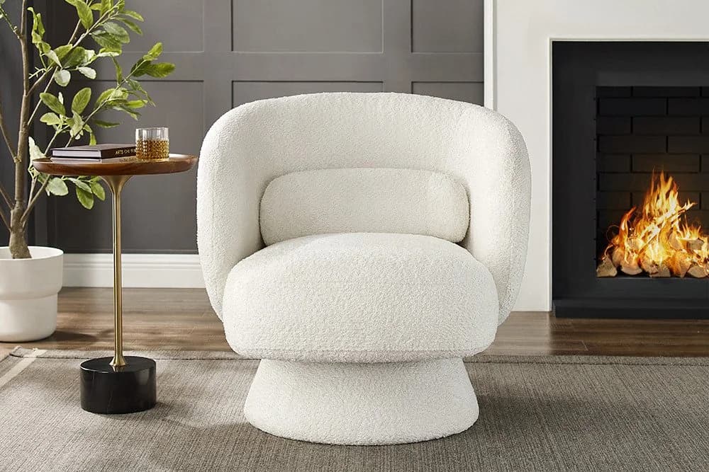 riess-ambiente Drehsessel BOSSA NOVA Weiß Bouclé 360° drehbar