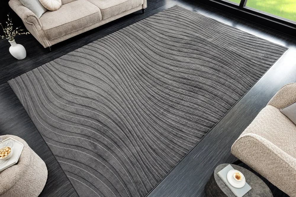 riess-ambiente Designteppich WAVE Anthrazit Kurzflor Hoch-Tief-Effekt