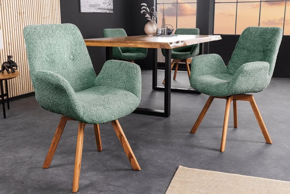 riess-ambiente Polsterstuhl BALTIC Beige Bouclé 360° drehbar Eiche Massivholz