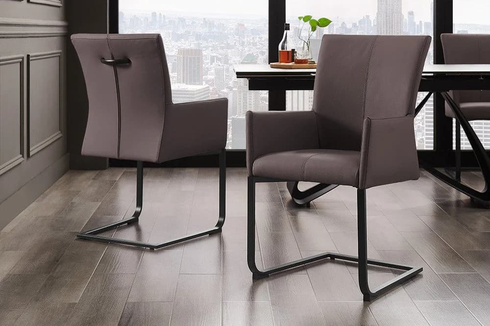 riess-ambiente Esszimmerstuhl SAMSON Taupe Grau / Schwarz mit Armlehnen