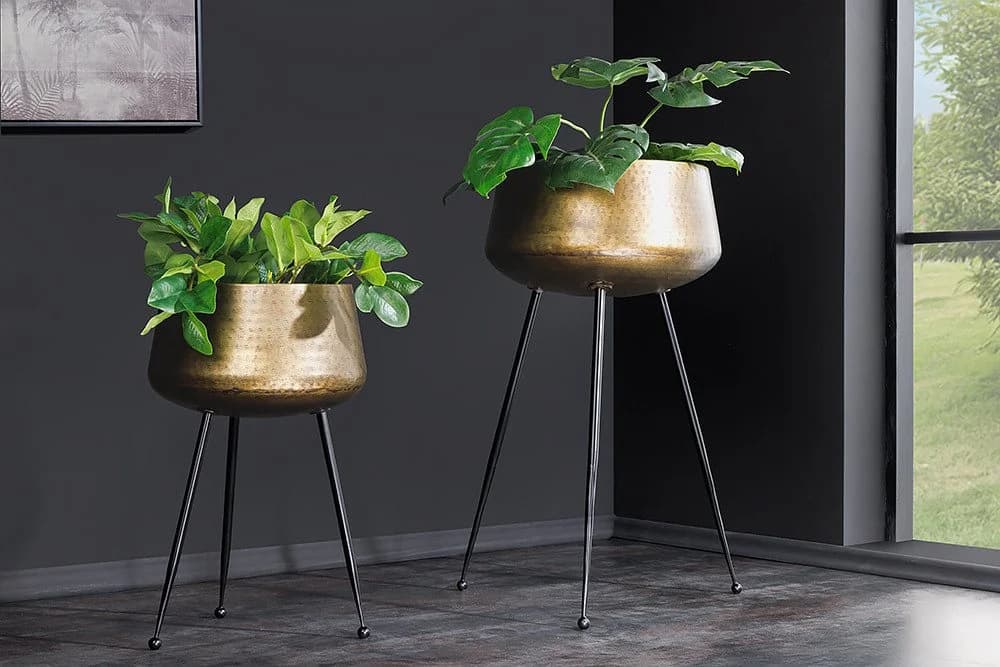 riess-ambiente Übertopf FLOWERS 65cm Messing Gold/Schwarz Hammerschlag-Design