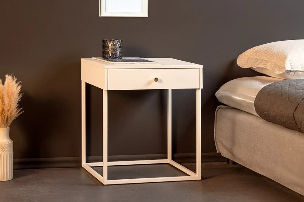 riess-ambiente Nachttisch SLIM LINE 50cm weiß Metall mit Schublade Industrial Design