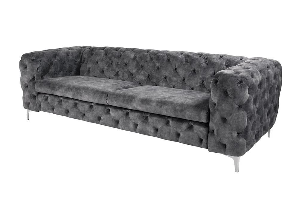 riess-ambiente 3-Sitzer Sofa Modern Barock Grau Samt Chesterfield